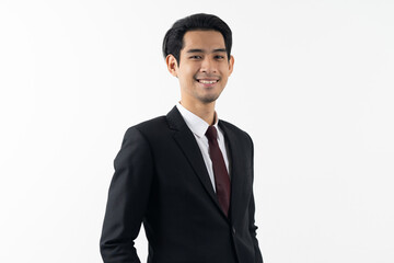 happy young asian businessman smiling standing  isolated on white background.