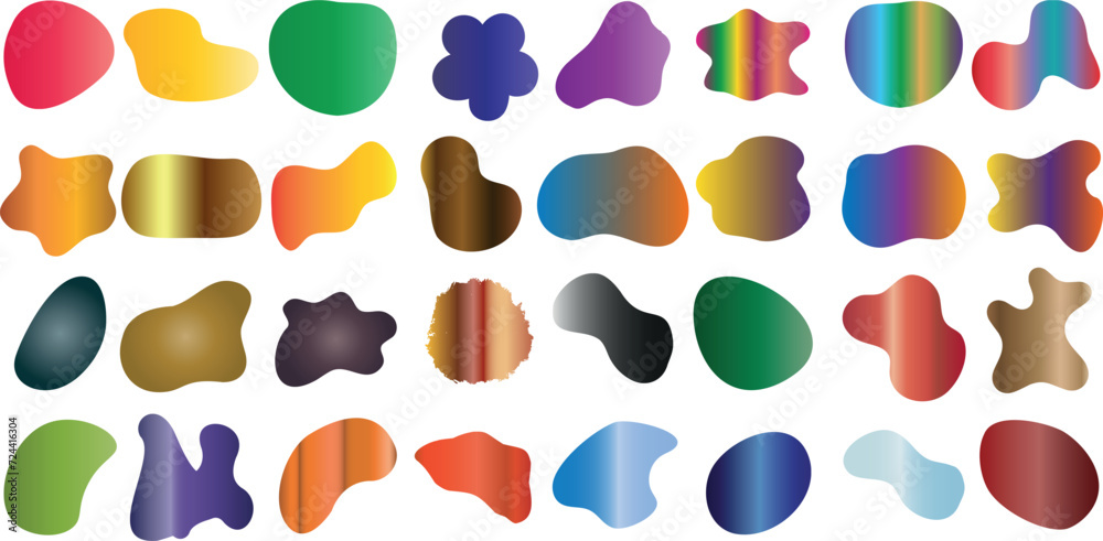 Sticker gradient blotches, colorful blob shapes on white background. vibrant, abstract design elements for c