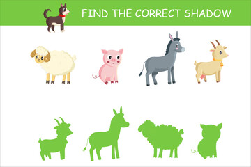 Educational Game for Children: Match Farm Animals With Their Silhouettes