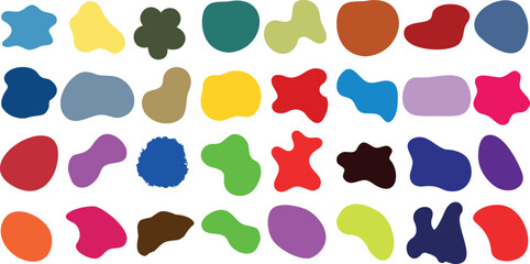 Colorful blotch shapes, vibrant abstract design elements. Ideal for creative projects, backgrounds, modern artwork. Versatile use in digital art, graphics, visual compositions