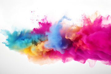 Fototapeta na wymiar Colorful powder explosion on white background. Abstract pastel color dust particles splash, Holi hai concept