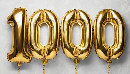3d gold number 1000 , Helium balloons, Number 1000 one thousand made of golden inflatable balloons...