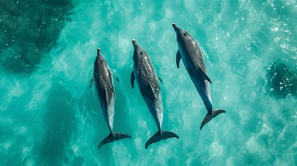 Obraz premium Dolphins swim gracefully through turquoise waters