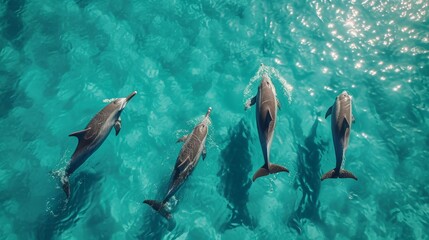 Obraz premium Dolphins swim gracefully through turquoise waters