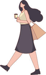 Girl hold coffee cup and walk