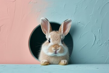 Cute Bunny Peeking Through a Hole.