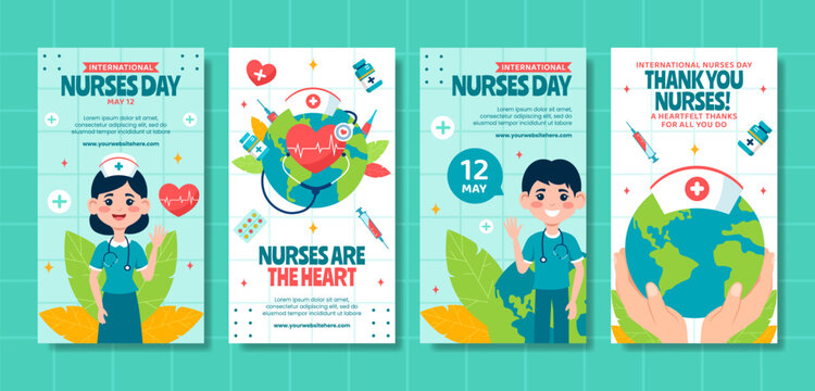 Nurses Day Social Media Stories Flat Cartoon Hand Drawn Templates Background Illustration