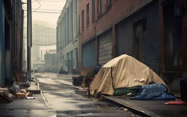 Homeless Tent on City Street