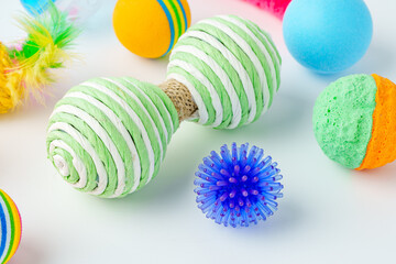 Cat toys isolated on white background studio shot