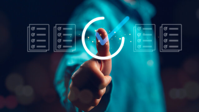 Certification Standardization, certification. Compliance with regulations services and standards. digital Guarantee Checkmark, business checking quality assurance QA or QC management,