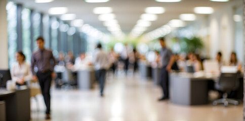 Business office with blurred people casual wear, with blurred bokeh background