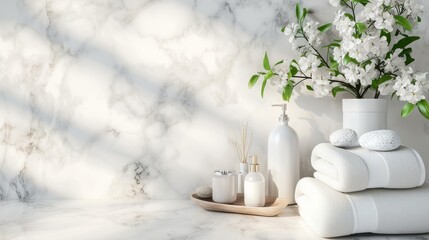Obraz na płótnie Canvas White marble bathroom tabletop with copy space