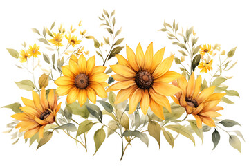 Sunflower Clip Art Watercolor Floral Illustration for Rustic Wedding and Thanksgiving Design