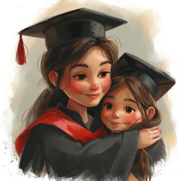 A Mother In A Graduation Gown Hugging Her Child, Isolate Images White Background