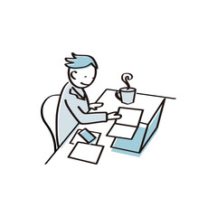 オフィスでパソコン仕事をする会社員のイメージイラスト素材