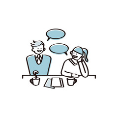 オフィスでパソコン仕事をする会社員のイメージイラスト素材