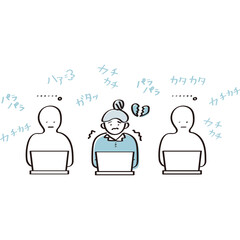 静かなオフィスで音が気になる会社員のイメージイラスト素材