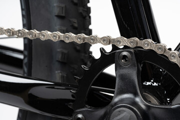 New bicycle chain part close up view