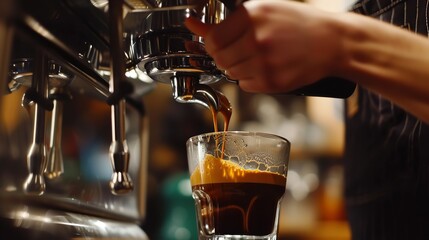 Fototapeta na wymiar Close-up view of a barista brewing coffee in a vacant area, Generative AI.