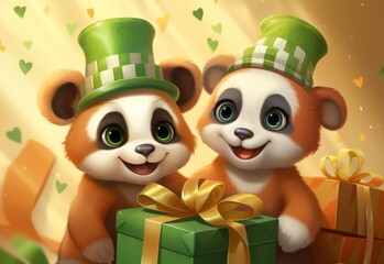 Fototapeta premium Panda Bears Standing Together
