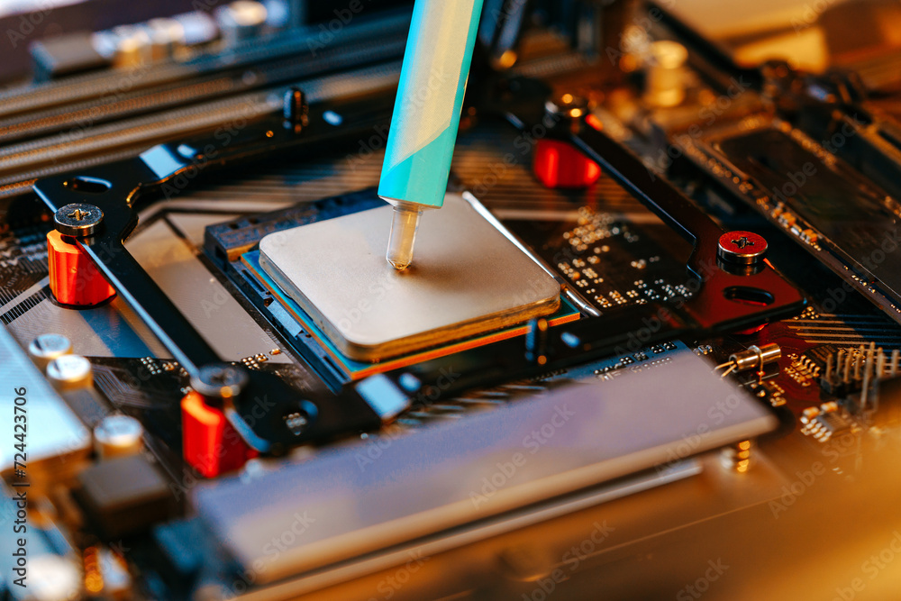 Poster applying thermal paste to a computer processor