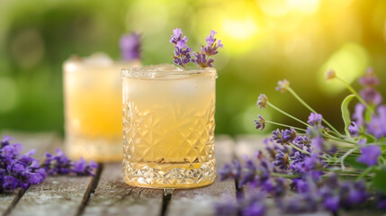 A lavender-infused lemonade served in a vintage glass, ideal for a garden tea party.