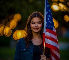 woman holding american flag