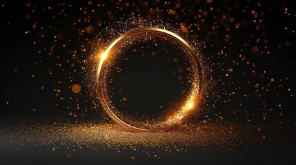 Golden circle frame with flares and glitter on a black background with an empty, opulent backdrop, Generative AI. - obrazy, fototapety, plakaty