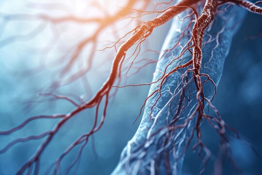 Close-up of leg with varicose veins disease. Glowing image