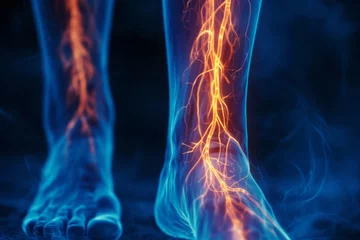 Fotobehang Close-up of leg with varicose veins disease. Glowing image © Denis