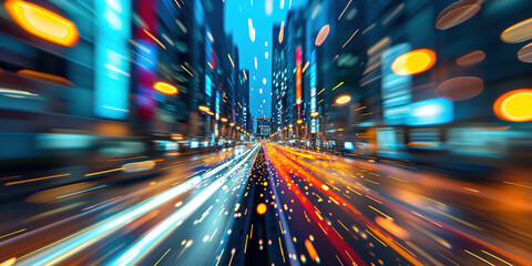 Abstract high-speed or motion highway city night traffic background