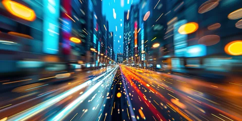 Muurstickers Abstract high-speed or motion highway city night traffic background © PrettyStock