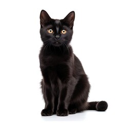 Obraz premium black cat on a white background, isolated background, cat, kitten, studio light, clip-art, close-up scene