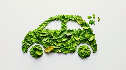 Eco friendly car made with leaves white background save the environment go green