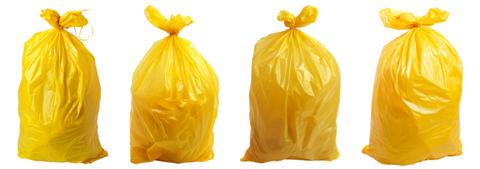 Yellow garbage bag isolated on a transparent background