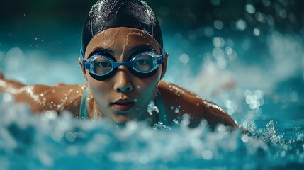 アジア人の女性水泳選手03 - obrazy, fototapety, plakaty