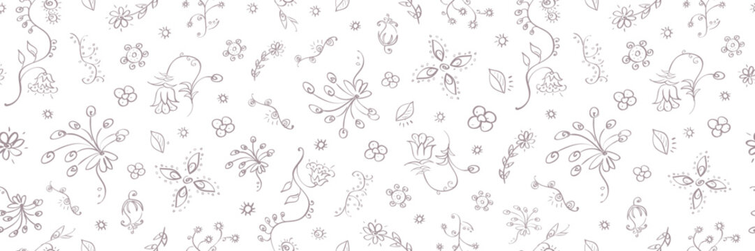 Hand drawn floral seamless pattern. Horizontal vector illustration