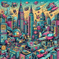 futuristic doodle art style