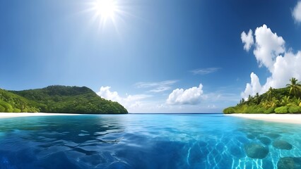 Fototapeta premium sea beach view, nature seascape view of beautiful tropical beach and sea in sunny day.