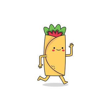 Cute burrito cartoon character running doodle