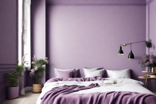 Interior Of Stylish Bedroom With Lilac Wall