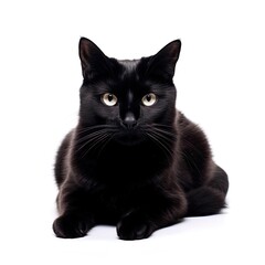 black cat on a white background, isolated background, cat, kitten, studio light, clip-art, close-up scene