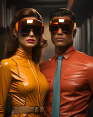 Couple in Futuristic Retro Outfit and Futuristic Glasses