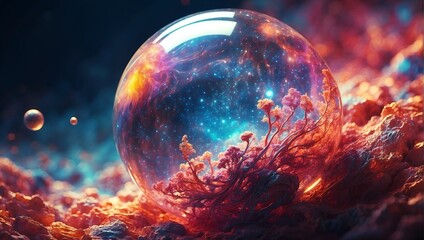Within an ethereal realm, a mesmerizingly heavenly sphere emerges, its radiance illuminating the heavens in a celestial ballet of vivid colors.