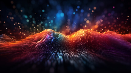 Abstract visual effects, colorful light and shadow and particles interwoven together to form a flowing, wave-like unreal scene, technology scene - obrazy, fototapety, plakaty