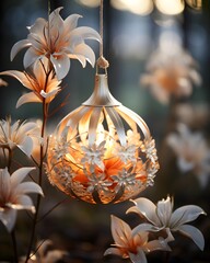 Luxury light bulb with white magnolia flowers in the garden