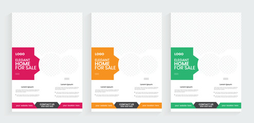 Real estate editable flyer design. Property marketing case study template. Home sale advertising leaflet. Clean house sale offering memorandum design.