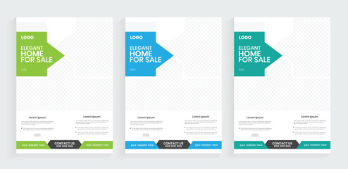Real estate editable flyer design. Property marketing case study template. Home sale advertising leaflet. Clean house sale offering memorandum design.