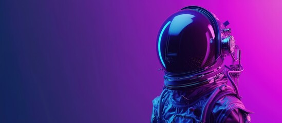 Futuristic space suit astronaut sculpture with purple and blue vibrant color. Generated AI image - obrazy, fototapety, plakaty