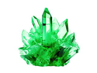 Green polycrystal, crystal, isolated photo of a magic stone. Geological exposition of the museum